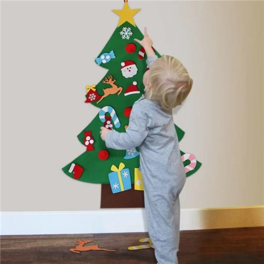 DIY Felt Christmas Tree Set with Ornaments for Kids, Wall Hanging Decorations
